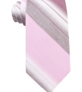 Follow the lines in your wardrobe. With sleek stripes, this Calvin Klein tie always keeps it cool.