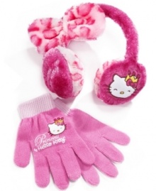 Keep fingers and ears warm with the help of Hello Kitty and this cute and cuddly earmuffs and gloves set.