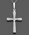 Let your faith shine. Cross pendant with diamond accents in 14k white gold. Approximate drop: 1-1/4 inches.