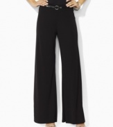 Designed in fluid matte jersey for an elegant drape, these Lauren by Ralph Lauren pants are finished with a flowing wide leg and an equestrian-inspired belt at the waist for a modern look.