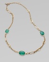 Beautiful faceted green agate quartz stations in different shapes punctuate this unique link necklace. Green agate quartzBronzeLength, about 36Toggle closureMade in USA 