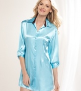 Relax and enjoy the satin smoothness of Jones New York's Classics Sleepshirt. Lovely details such as contrasting stitching along the collar and sleeves and satin-covered buttons add even more style to this comfy button-up.