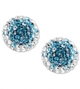 A sparkling sensation. Kaleidoscope's sunburst-hued stud earrings earrings combine a round-cut clear and aqua crystals with Swarovski Elements. Set in sterling silver. Approximate diameter: 1/2 inch.