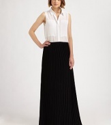 Playful pleats, side zipper and a semi-sheer hem revive this classic maxi skirt. Side zipperSemi-sheer hemAbout 46 longFully linedPolyesterDry cleanImportedModel shown is 5'10 (177cm) wearing US size 2.