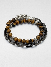 This chain link and beaded, multi-row design of stainless steel and sterling silver is embellished with tiger's eye beading for a colorful, charismatic look.Stainless steel/sterling silverTiger's eyeAbout 3 diam.Imported