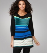 Style&co.'s striped tunic adds a pop of color to your look! Try it with leggings, ponte knit pants or your favorite jeans. (Clearance)