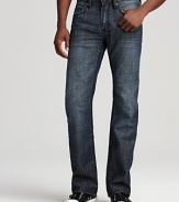 Buffalo's straight leg jeans feature distressing on the pockets and fading on thighs for instant worn-in cool.