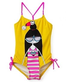 Little Marc Jacobs Girls' U-neck Mailot Swimsuit - Sizes 2-12