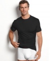 Moves with you. With a cotton and spandex blend, these Alfani T shirts are made for the guy on the go.