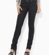 A chic skinny silhouette lends contemporary polish to Lauren Jeans Co.'s classic denim jean, rendered with a hint of stretch for a flattering fit.