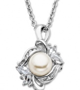 Polish and shine. This exquisite pendant combines a cultured freshwater pearl (8 mm) and marquise and round-cut white topaz (1/2 ct. t.w.). Set in sterling silver. Approximate length: 18 inches. Approximate drop: 1 inch.