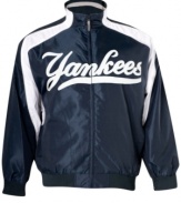 Stay comfortable as you root for your favorite team at the old ball game in this big and tall MLB New York Yankees jacket from Majestic Apparel.