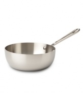 Ideal for stirring and whisking, the stainless steel saucier features a shallow design with wider mouth perfect for sauce reduction and curved sides that allow for easy adding of ingredients. A triple-bonded construction, induction-ready exterior and aluminum core distribute heat evenly and produce perfect results. Lifetime warranty.