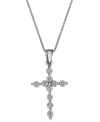 A shining reflection of your faith. This beautiful cross pendant features a delicate design accented by diamonds. Set in sterling silver. Approximate length: 18 inches. Approximate drop: 1 inch.