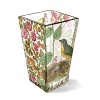 Fringe Shannon vase with floral, bird and nest motif. Trapezoid vase is 6.25 high.