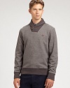 This shawl collar pullover sweatshirt wil make a dapper addition to your casual wardrobe, shaped in cool, comfortable cotton for extended wear.Shawl collarBanded cuffs and hemCottonDry cleanImportedThis style runs true to size. We recommend ordering your usual size for a standard fit. 