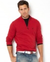 Nautica has your casual layered look covered with this cool mock neck pullover sweater with quarter-zip.