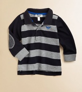 Crafted in cozy cotton in a classic polo silhouette with bold stripes, elbow patches and logo detail.Polo collarLong sleeves with elbow patchesButton-frontCottonDry cleanImported Please note: Number of buttons/snaps may vary depending on size ordered. 