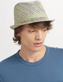 A contemporary spin on an iconic favorite, woven from an exquisite paper/cotton blend with check pattern and a subtly striped band.Brim, 1 W Fully lined 72% paper/28% cotton Imported