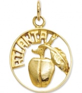 Look peachy keen with this detailed Atlanta Peach charm. Crafted of 14k gold, this little beauty reads Atlanta. Chain not included. Approximate drop length: 9/10 inch. Approximate drop width: 3/5 inch.