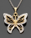 A timeless symbol of happiness and life, this beautiful pendant features a butterfly crafted in 14k gold. Approximate length: 18 inches. Approximate drop: 1 inch.