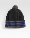 Signature stripes outline this cable knit beanie set in wool with pom detail.WoolDry cleanImported