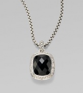 From the Noblesse Collection. A handsome faceted black onyx is edged in pavé diamonds and hangs on a sterling silver cable chain. Black onyx Diamonds, 0.3 tcw Sterling silver Chain length adjusts from about 16 to 17 Pendant width, about ½ Lobster clasp Made in USA