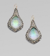 From the Miss Havisham Collection. A free-form diamond shape of dyed white quartz has an opal-like iridescence, enhanced by a shimmering border set with Swarovski crystals.Dyed white quartzCrystalRuthenium platingLength, about 1¾Ear wireMade in USA