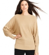 Alfani's ribbed metallic sweater features a dolman-sleeve silhouette for relaxed, yet chic style. Pair it with anything in your closet from jeans to pencil skirts.