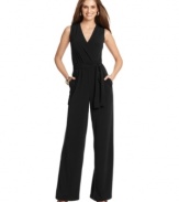 This luxe-looking jumpsuit from NY Collection is all about relaxed glamour - try it with an armful of bangle bracelets or a dramatic pendant necklace!