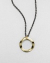 From the Notte Collection. A modern 18k gold open circle pendant on a blackened sterling silver link chain. 18k goldBlackened sterling silverLength, about 16-18 adjustablePendant size, about .7Lobster clasp closureImported 