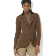 Rendered in hearty wool tweed, Lauren Ralph Lauren's chic two-button jacket is steeped in equestrian inspiration.