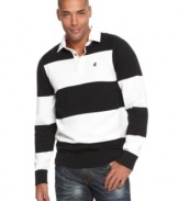 Preppy meets street style in this cool Rocawear striped rugby sweater.