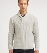 Single-button detail lends a signature finish to this pullover sweater, knitted in a luxurious, textured blend of wool and cashmere.Shawl collarSingle-button detailRibbed knit cuffs and hem90% wool/10% cashmereDry cleanMade in Italy