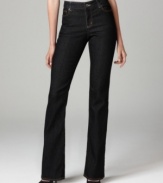 DKNY Jeans' flattering bootcut fit enhances your natural curves. The black rinse gives them a streamlined look, too.