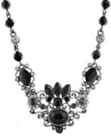 When a look of intrigue is needed. This necklace from 2028 captivates with jet black and black diamond crystals on an intricate silhouette. Crafted in hematite-tone mixed metal. Approximate length: 16 inches + 3-inch extender. Approximate drop: 1-1/4 inches.