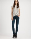 Comfortable slim-leg denim in a chic, leggings-style silhouette. THE FITRise, about 7Inseam, about 30Leg opening, about 12THE DETAILSButton closureZip flyFive-pocket styleSupima cotton/cotton/modal/polyurethaneMachine washMade in USA of imported fabricModel shown is 5'11 (178cm) wearing US size 4.