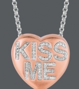 Pucker up! Sweethearts' adorable heart-shaped pendant expresses more that just great style with the words KISS ME written in round-cut diamonds (1/6 ct. t.w.) across the surface. Pendant crafted in 14k rose gold over sterling silver and sterling silver. Copyright © 2011 New England Confectionery Company. Approximate length: 16 inches + 2-inch extender. Approximate drop: 5/8 inch.