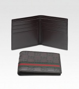 Guccissima leather with green/red/green signature web. Basic wallet Six card slots and two bill compartments 3¾H X 4½W Made in Italy 