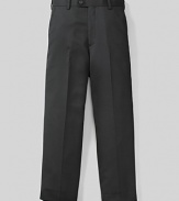 Flat front trousers with quarter top pockets. Zip and button fly. Finished hems. Pair with Gregory jacket to make a suit.