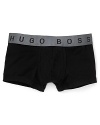 Rendered in super soft brushed jersey fabric, this comfy trunk sports a an extra wide logo waistband.