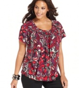 Electrify your casual bottoms with Style&co.'s short sleeve plus size top, accented by a pleated neckline-- it's an Everyday Value!