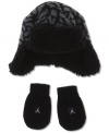 Bundle him up in warm fuzzy style with this Jordan sherpa lined hat and mitten set by Nike.