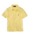 A short-sleeved polo is rendered in soft jersey-knit cotton for a classic look.