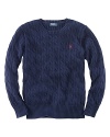 Classic long-sleeved crewneck sweater in an ultra-soft cabled cotton.