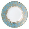 Inspired by the flamboyant designs of the 19th century, Eden Turquoise is both refined and sophisticated. This Limoges porcelain dinnerware service is a remarkable reproduction that captures the beauty of engraved gold work. Made in Limoges, France.