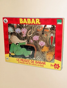 Made of sturdy wood with a shiny lacquer finish, Babar's Museum Puzzle Set consists of three 24 piece puzzles inspired by world renowned works of art. This puzzle set is a keepsake that your child can grow with while being introduced to fine art. Based in the mountains of France, Vilac has handcrafted high quality, classic, award winning toys since 1911.12.4 X 9.4 X 1.13Recommended for ages 2 and upMade in France