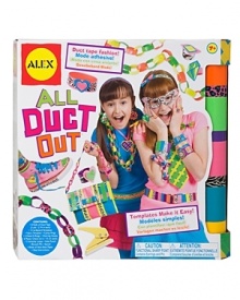 WOW! Duct tape fashions! Just tear, stick and wear! Make belts, jewelry, headbands, glasses, a purse and more. Templates and stencil make it easy!