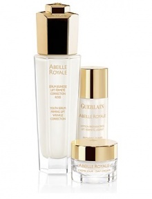 Through extensive research, Guerlain identified bee products as some of the world's most effective natural healing substances and created Abeille Royale's key active ingredient: the Pure Royal Concentrate. This effective power of bee products repair wrinkles while lifting and firming the skin. Set includes: Full-size serum and deluxe samples of toner and day cream to keep skin moisturized and toned from the inside out. Made in France. 