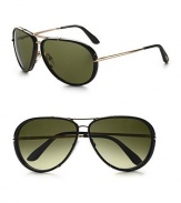 Classic aviator style with a resin frame and goldtone temples. Gradient brown lenses 100% UV protective Made in Italy